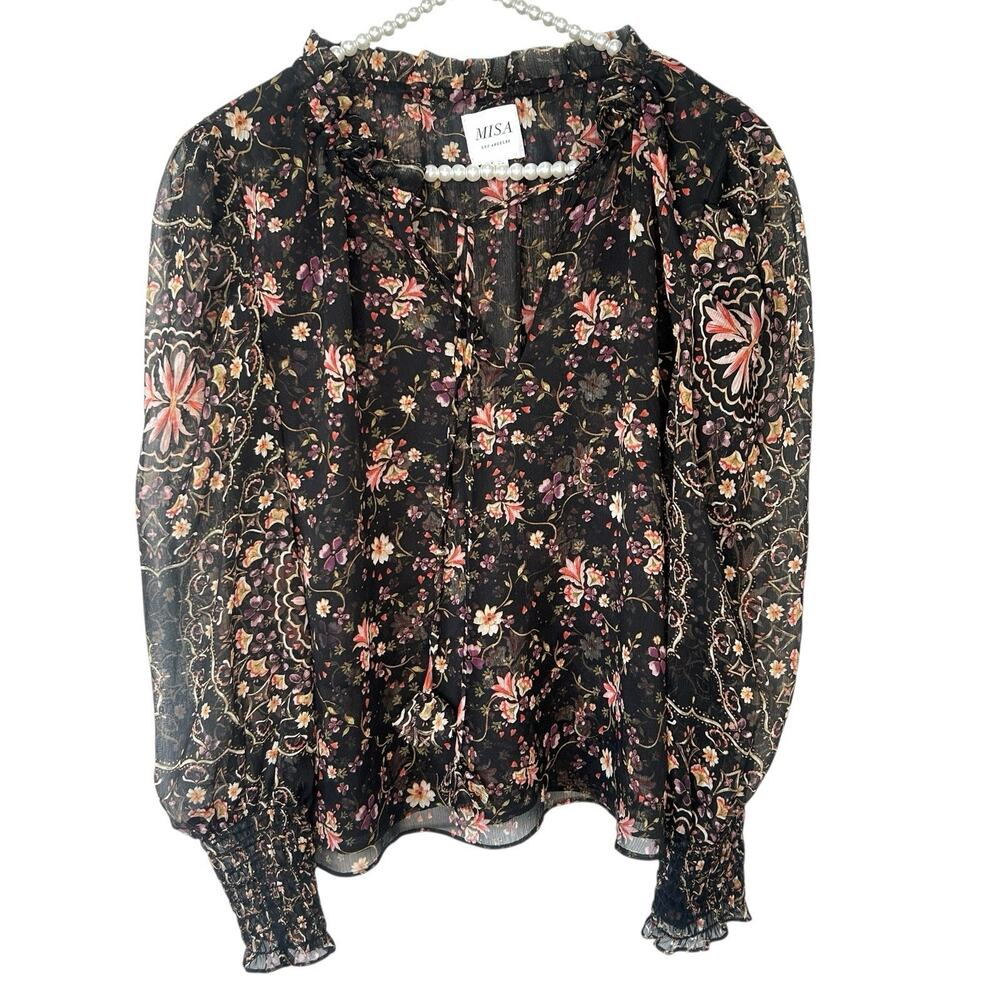 Misa Los Angeles Black Floral Long-Sleeve Blouse